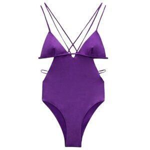 NWT ZARA Violet cutout deep v-neck high cut one piece swimsuit